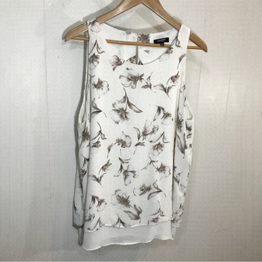 Premise Studio White and Grey Floral Layered Sleeveless Blouse Tank Top XL